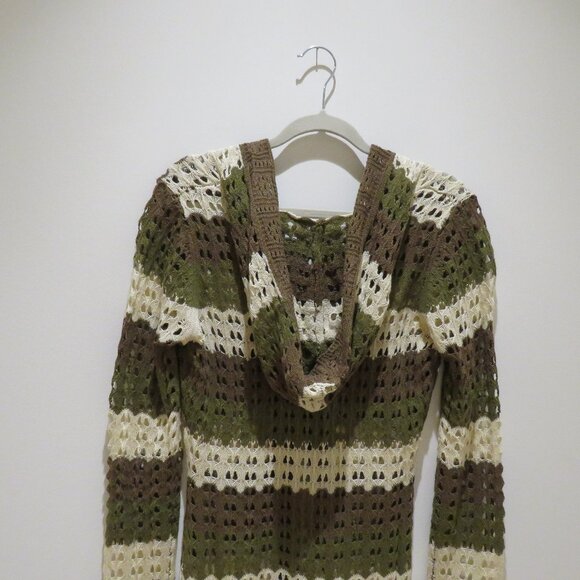 DOLLS KILL DELIA'S Striped Stunner Crochet Knit Cardigan Khaki Punk Goth NWT - Picture 12 of 15